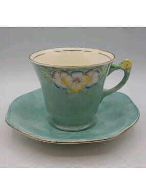 Vintage Fenton Blue Floral Handle Tea Cup and Saucer 1120 James Kent England